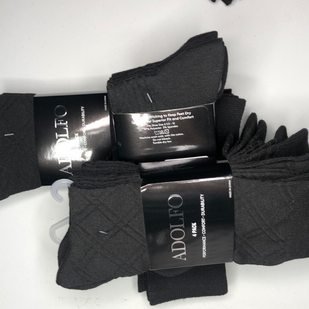 ADOLFO NWT Men Black Dress Socks Assorted Patterns 4 Pack Fits Shoe Size 61-2-12